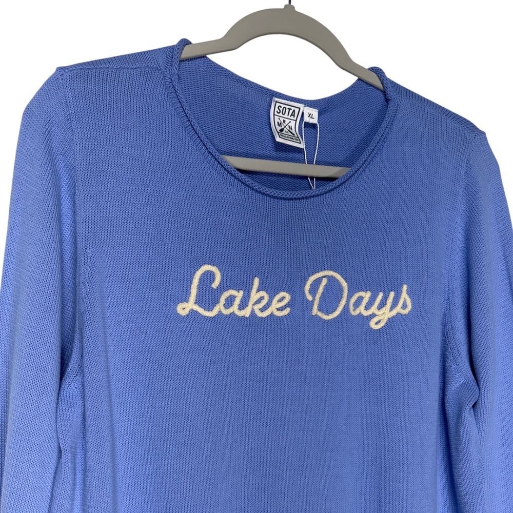 Sota Clothing Lake Days Embroidered Sweater Peri Blue Ivory XL Retail $78 NWT - Picture 2 of 11